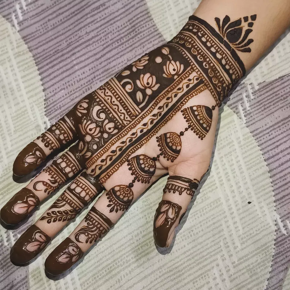 Arabic Bridal Finger Mehndi Design for Raksha Bandhan
