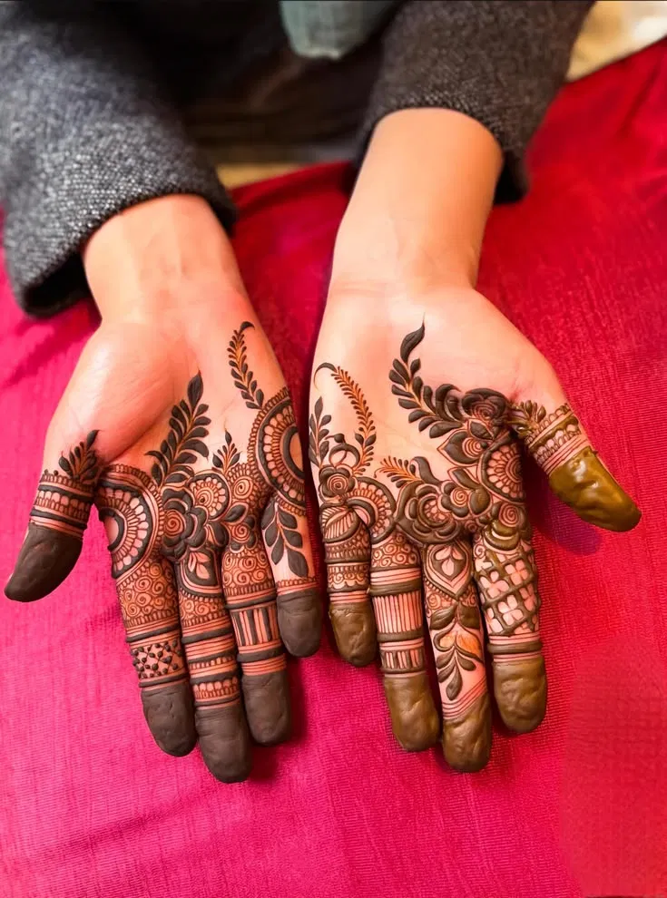 Bridal Simple Finger Mehndi Design with Flowers for Raksha Bandhan