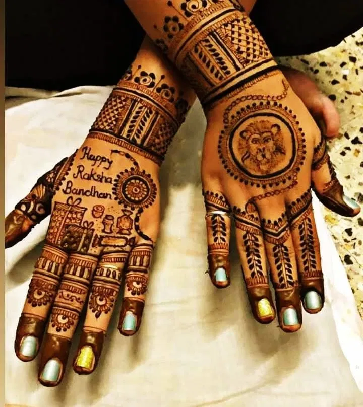 Back Hand Mehndi Design with Figures for Raksha Bandhan