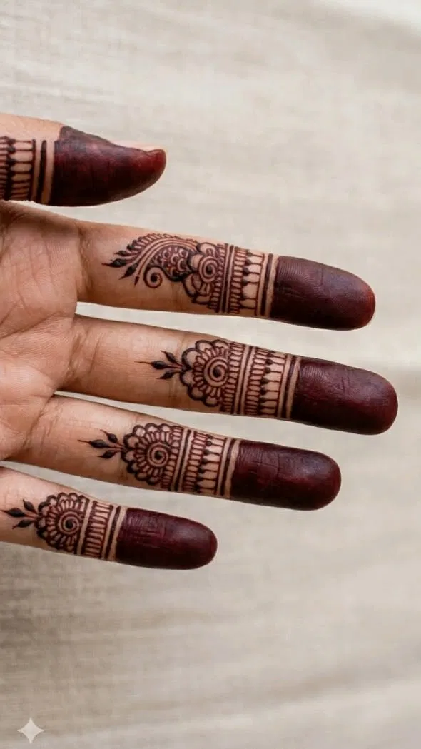 Aesthetic Bridal Finger Mehndi Design with Bel