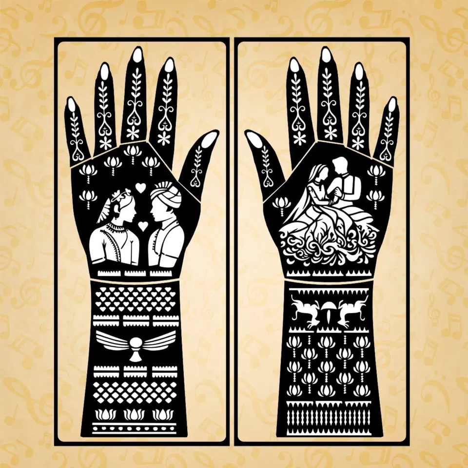 Aesthetic Arabic Arm Mehndi Design with Deity and Figures