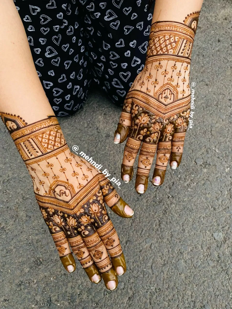 Bridal Indian Back Hand Mehndi Design with Hearts for Engagement