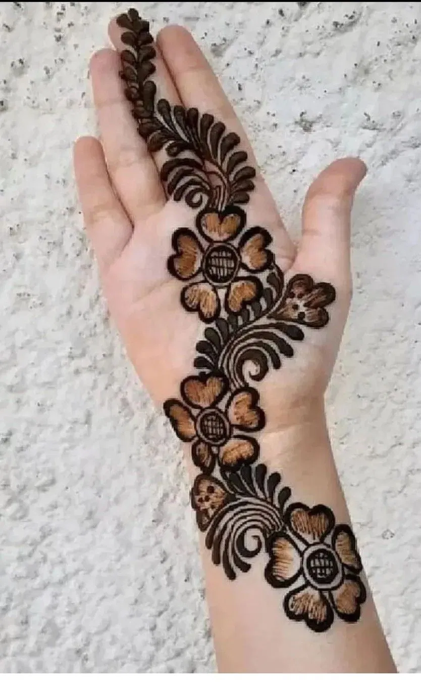 Arabic Simple Back Hand Mehndi Design with Flowers (14)