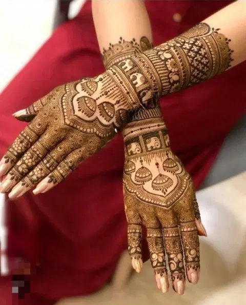 bridal figure back hand mehndi design