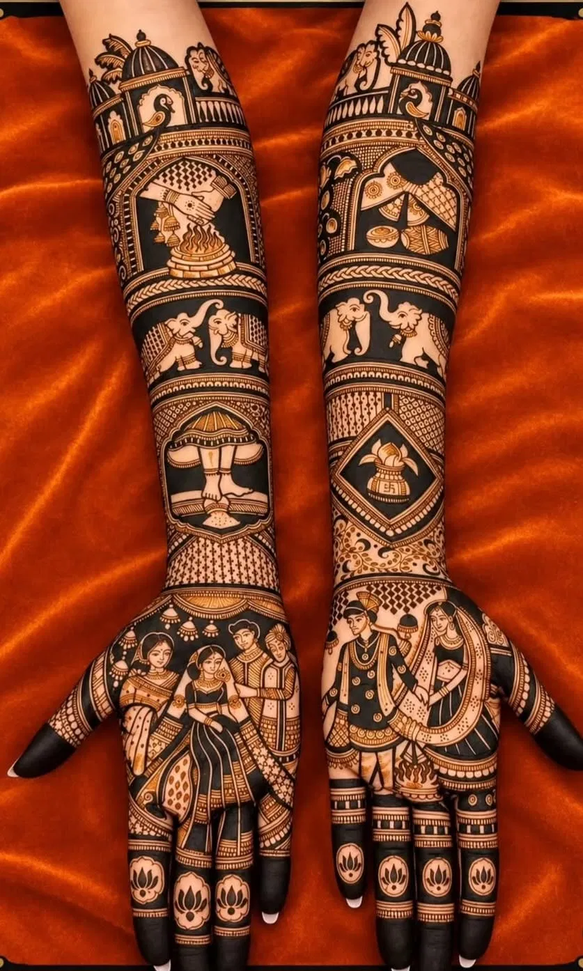 Bridal Royal Full Hand Mehndi Design with Figures