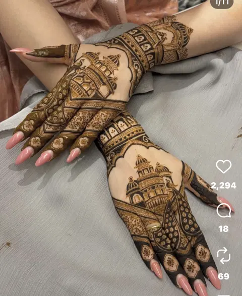 aesthetic bridal circle back hand mehndi design