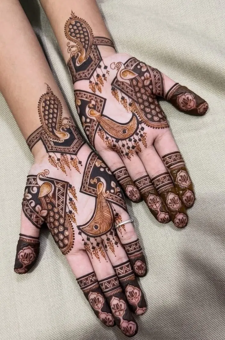 Aesthetic Bridal Full Hand Mehndi Design with Peacock