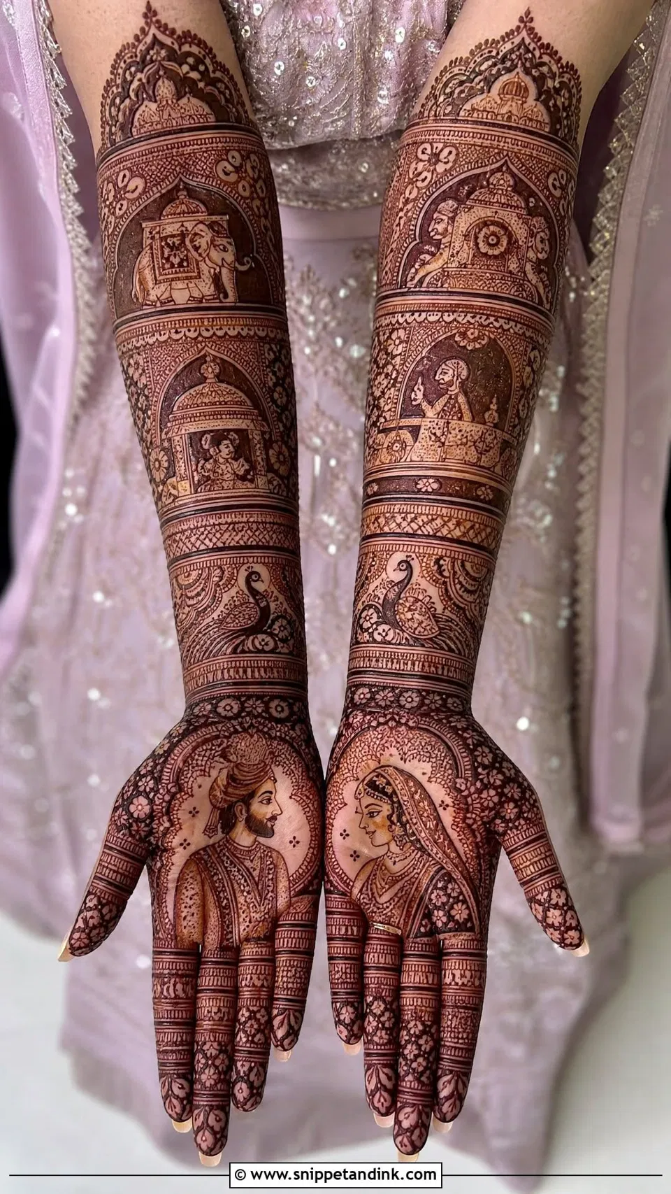 Arabic Bridal Finger Mehndi Design with Figures and Peacock