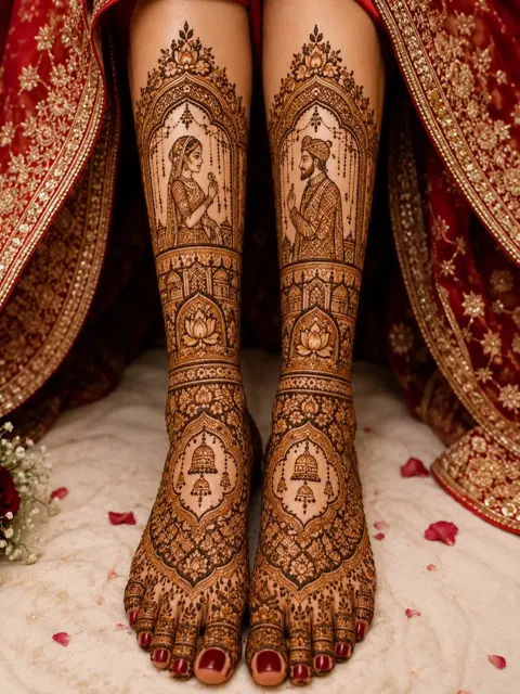 bridal indian figure foot mehndi design