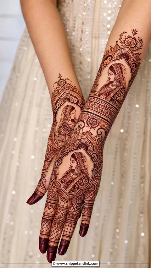 bridal figure back hand mehndi design