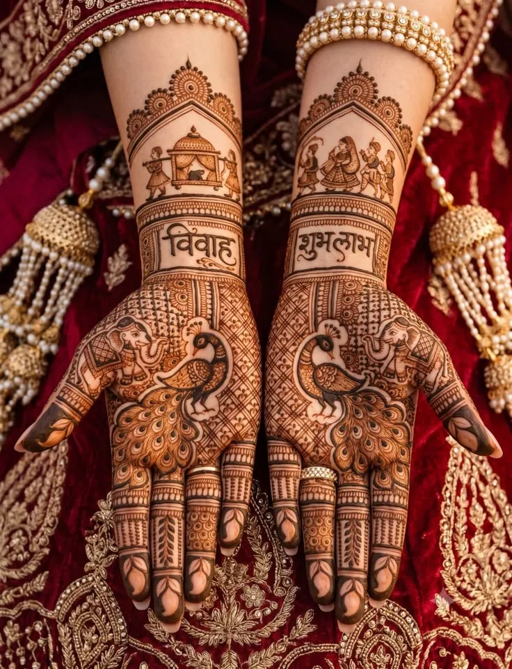 Bridal Indian Foot Mehndi Design with Figures and Peacock (4)