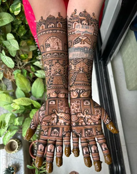 bridal indian circle full hand mehndi design