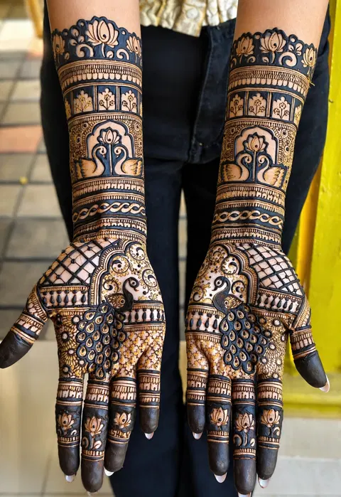 bridal indian figure back hand mehndi design