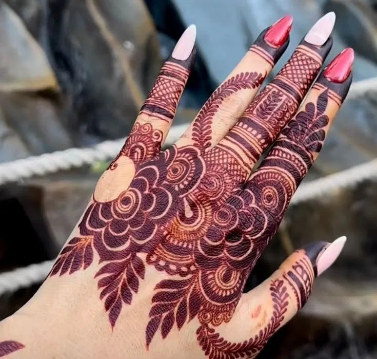 Aesthetic Bridal Back Hand Mehndi Design with Gol Tikki (9)