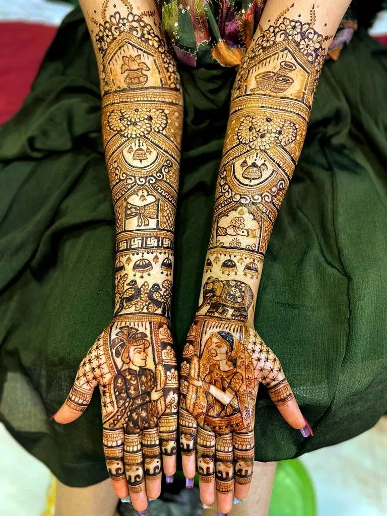 Bridal Full Hand Mehndi Design with Deity and Figures (3)