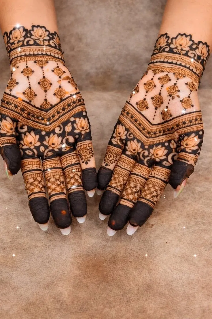 Indian Simple Back Hand Mehndi Design with Lotus for Teej