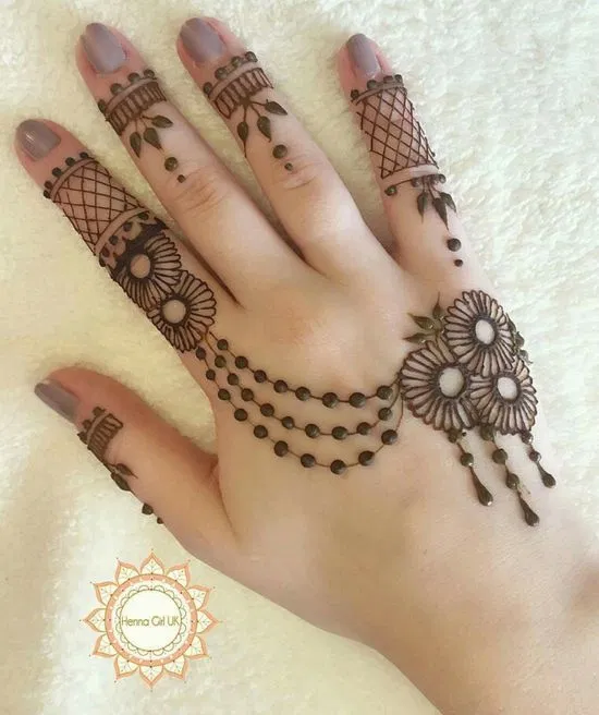 Arabic Simple Finger Mehndi Design with Jaal and Moon