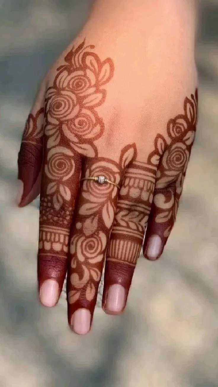 Aesthetic Simple Back Hand Mehndi Design with Flowers