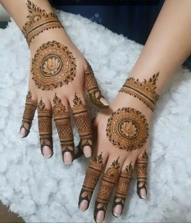 Minimal Simple Back Hand Mehndi Design with Gol Tikki and Lotus (2)