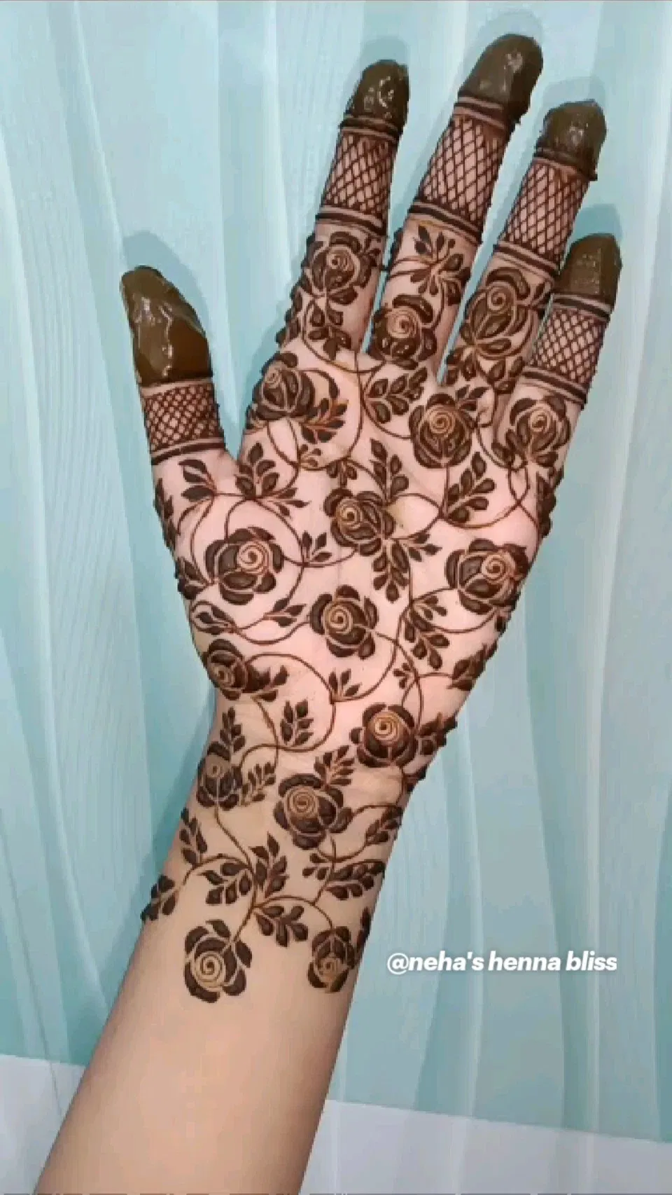 Aesthetic Arabic Back Hand Mehndi Design with Flowers (60)