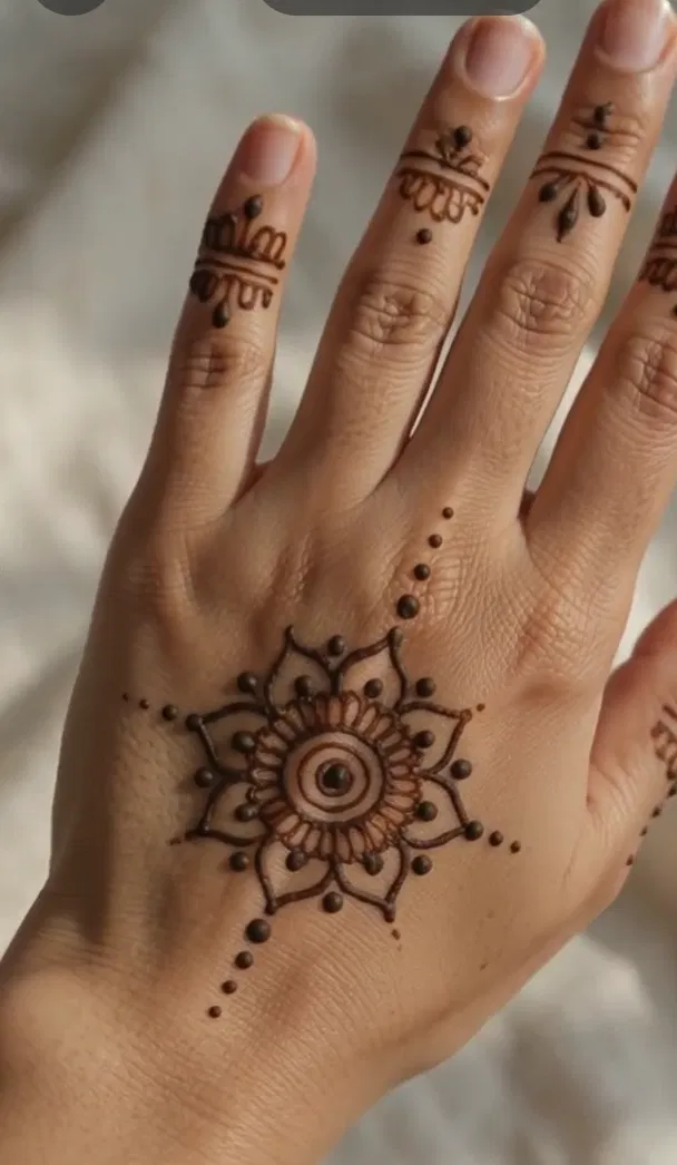Aesthetic Arabic Back Hand Mehndi Design with Gol Tikki and Flowers (20)