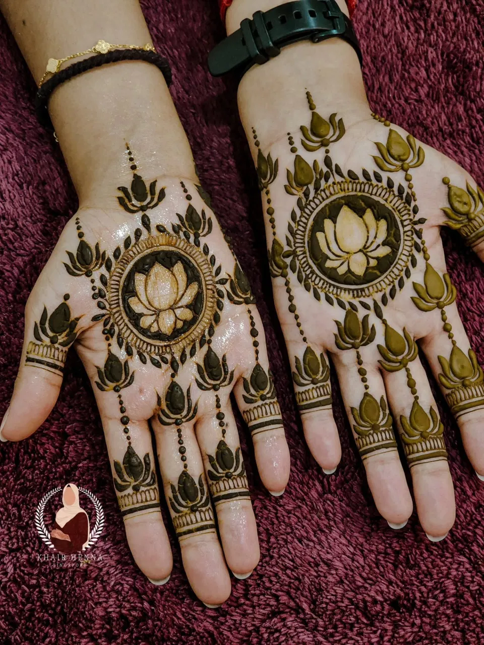 Aesthetic Simple Finger Mehndi Design with Gol Tikki and Lotus