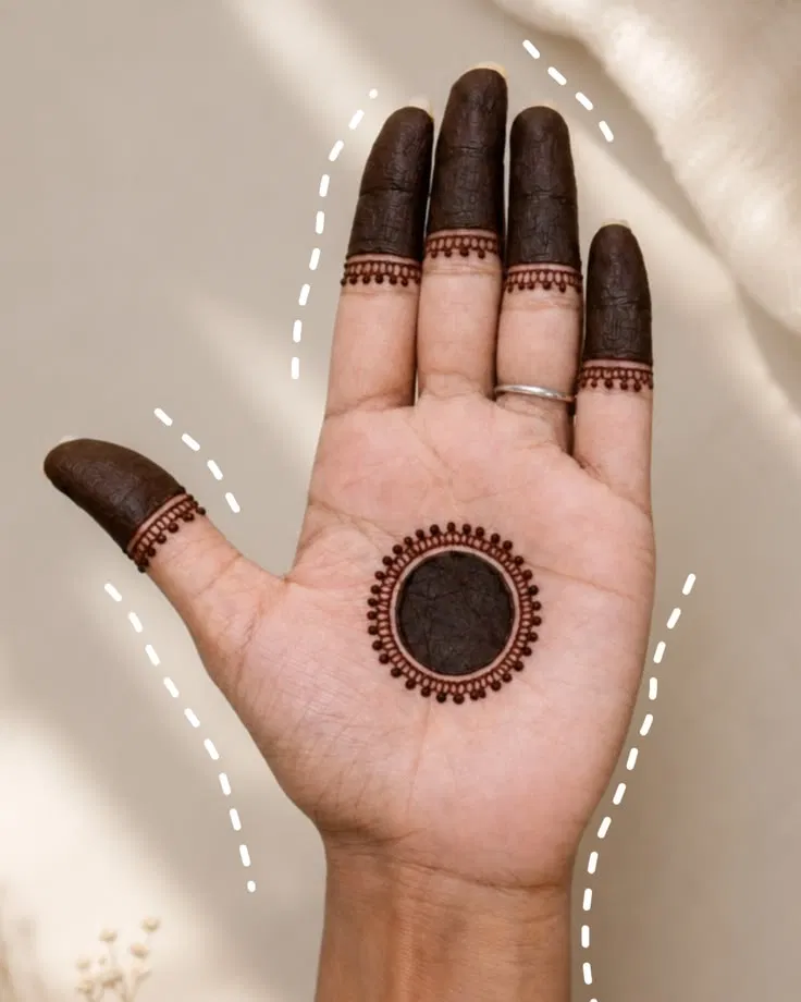 Arabic Minimal Finger Mehndi Design with Gol Tikki