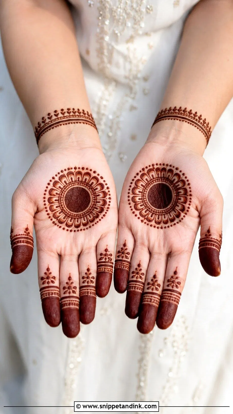 Simple Stylish Front Hand Mehndi Design with Gol Tikki, Flowers and Peacock