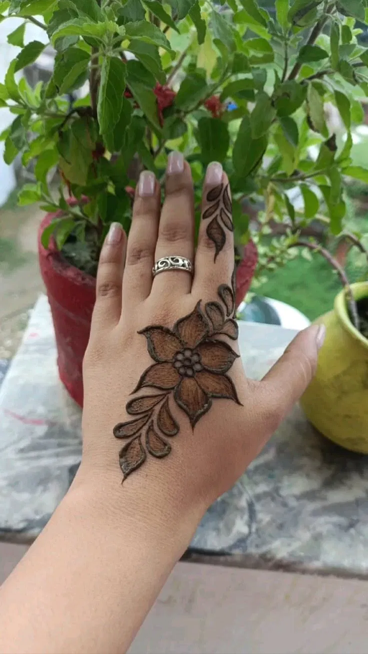 Arabic Simple Back Hand Mehndi Design with Gol Tikki and Flowers for Diwali (7)