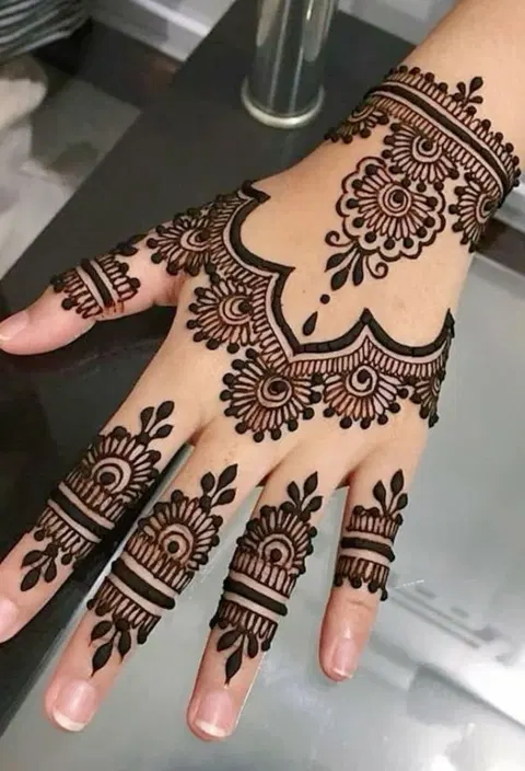 aesthetic bridal bel back hand mehndi design