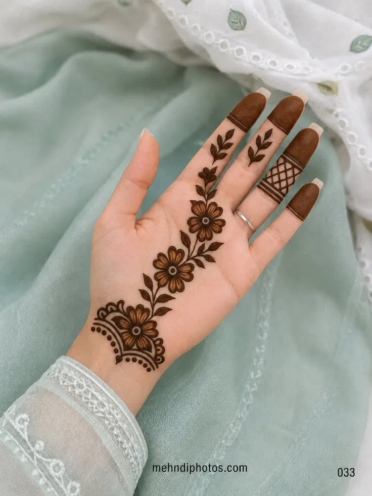 Arabic Simple Front Hand Mehndi Design with Bel and Flowers