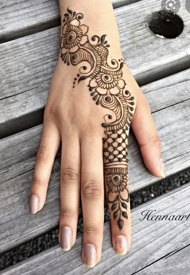Simple Back Hand Mehndi Design with Bel (2)