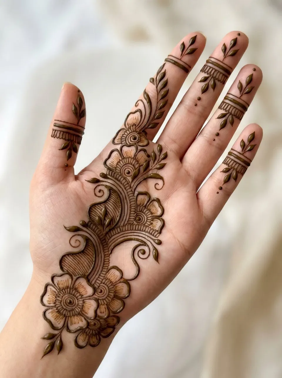 Aesthetic Arabic Front Hand Mehndi Design with Bel and Flowers (13)