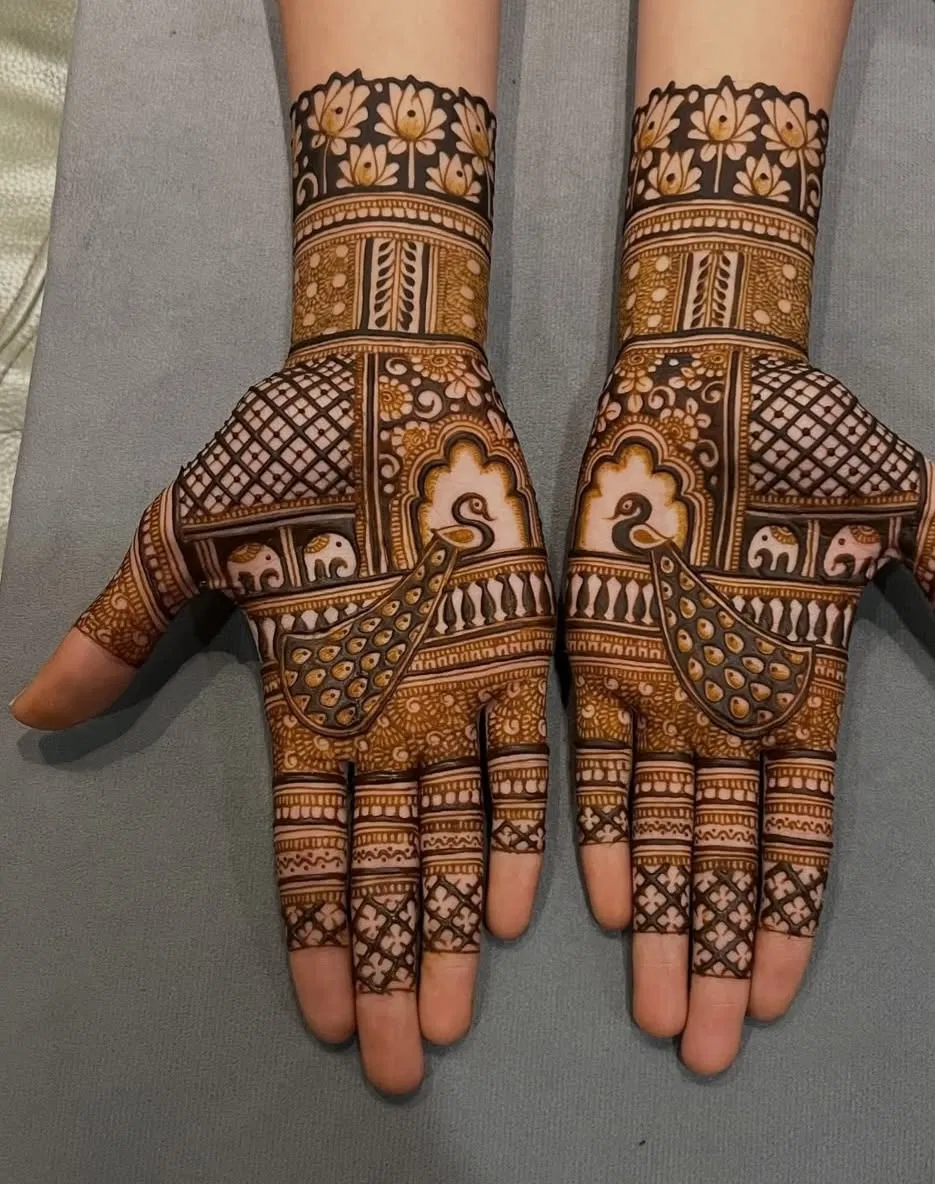 Bridal Indian Front Hand Mehndi Design with Peacock (8)