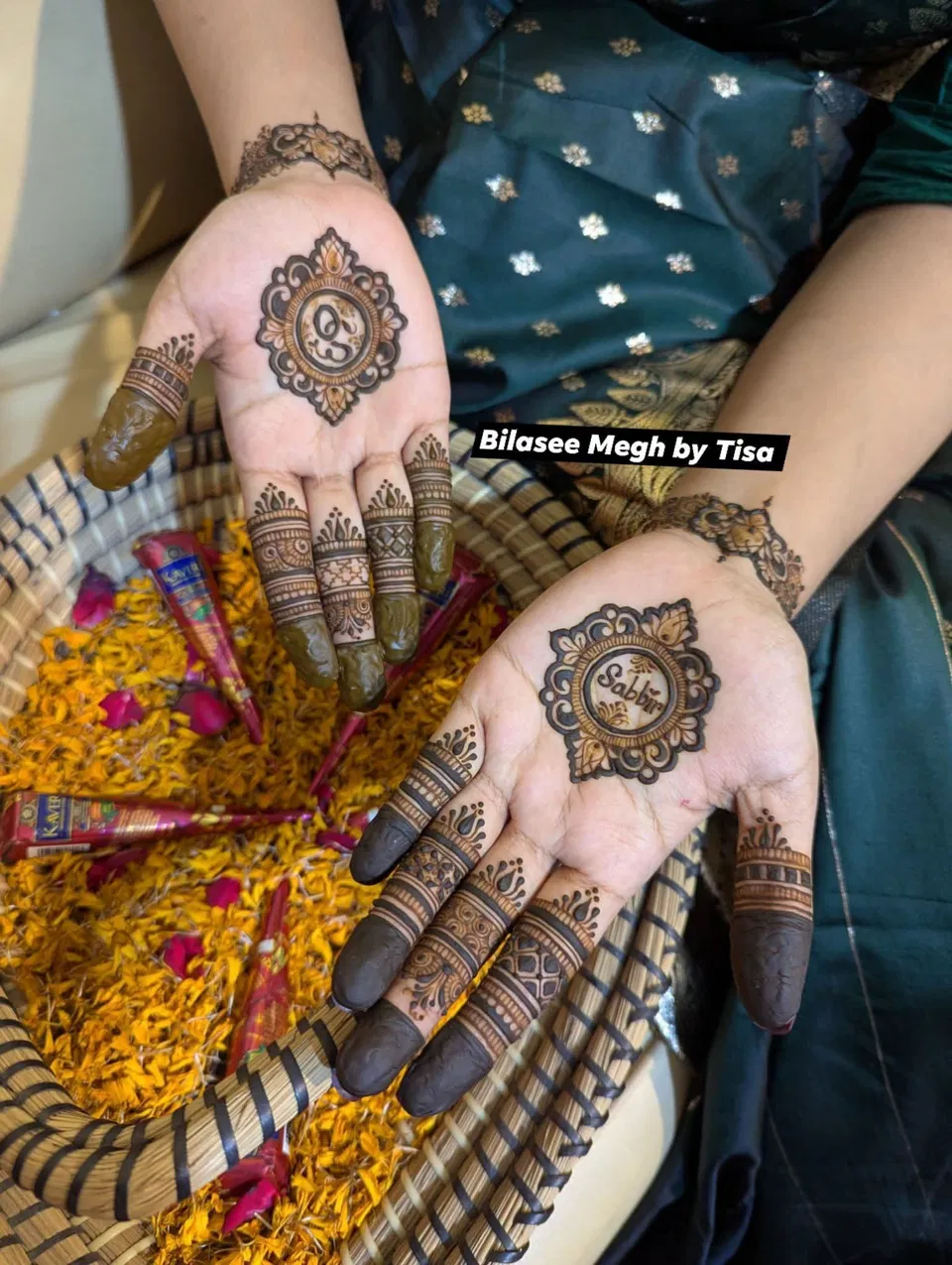 Arabic Indian Front Hand Mehndi Design with Gol Tikki and Flowers