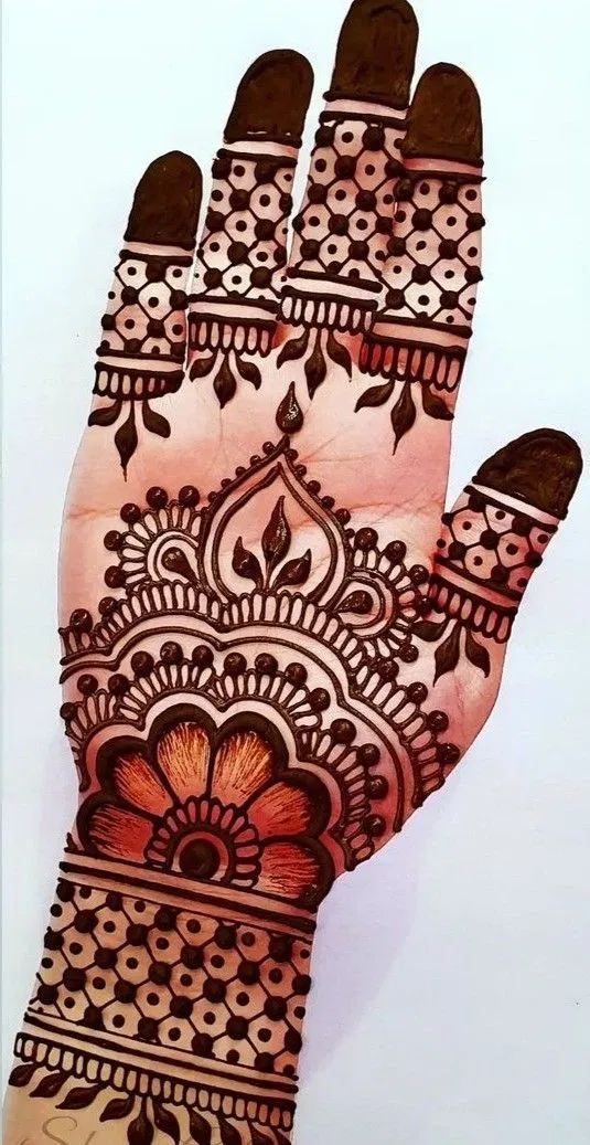 Arabic Stylish Front Hand Mehndi Design with Bel and Moon