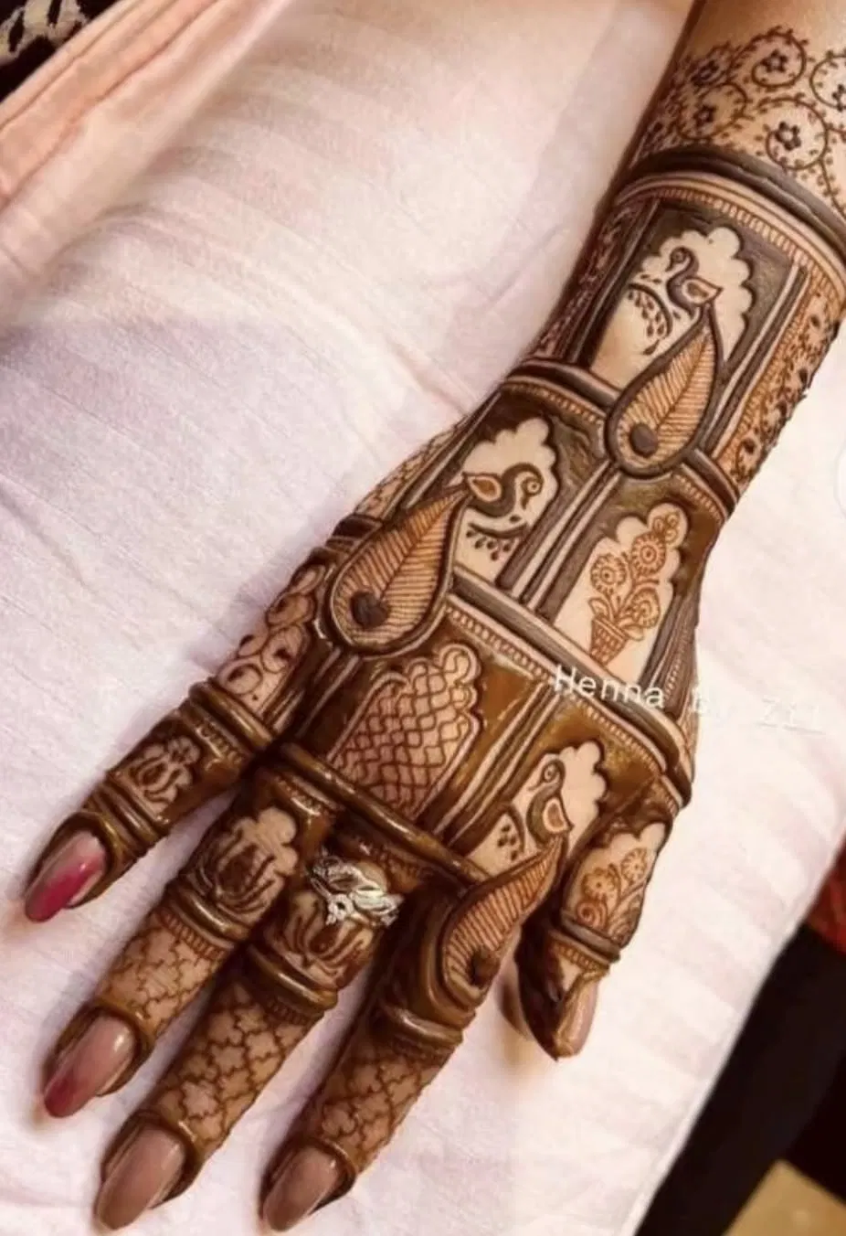 Bridal Indian Back Hand Mehndi Design with Peacock (6)
