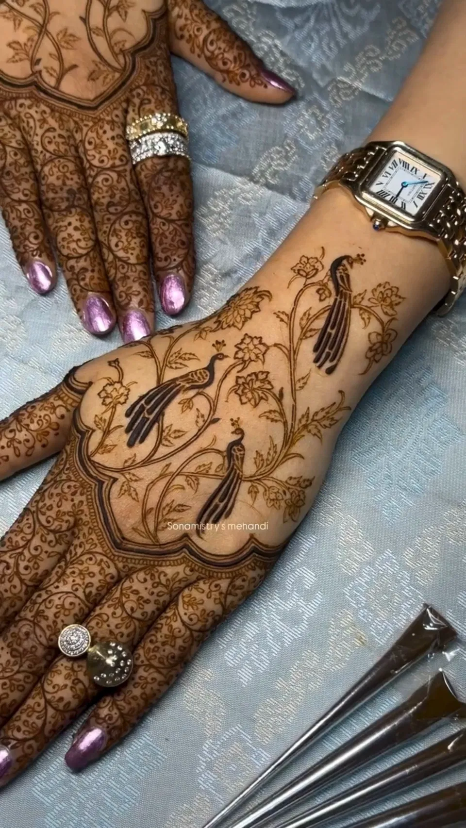Bridal Indian Back Hand Mehndi Design with Peacock (7)