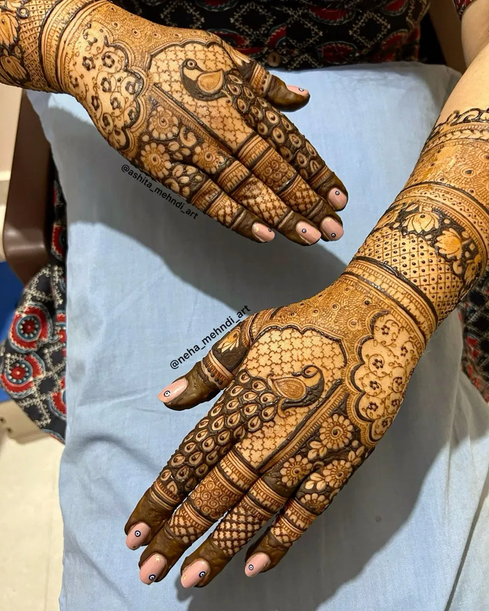 Bridal Indian Back Hand Mehndi Design with Peacock (8)