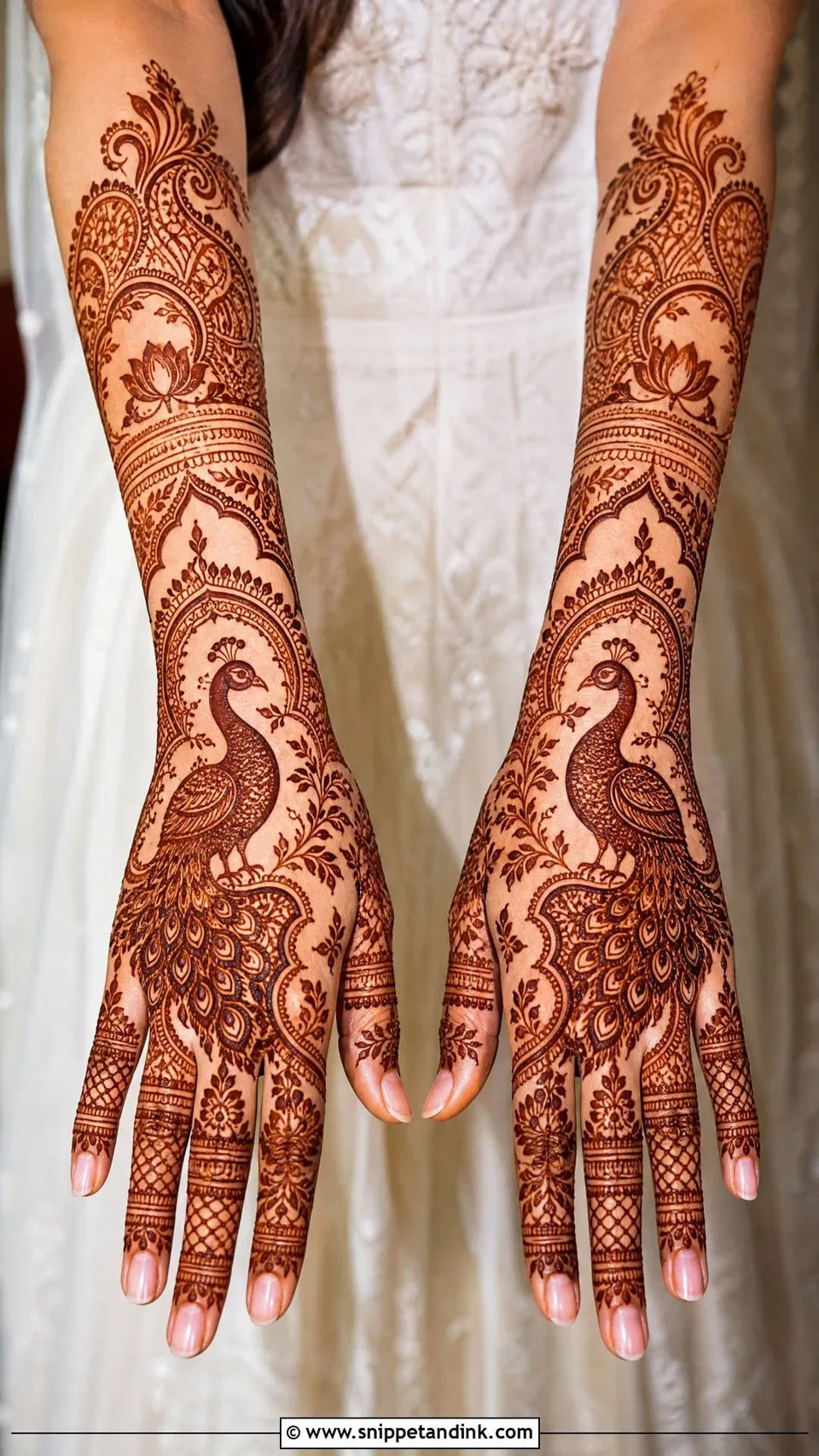 Bridal Royal Arm Mehndi Design with Peacock