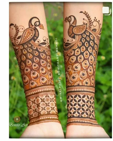 royal stylish peacock back hand mehndi design