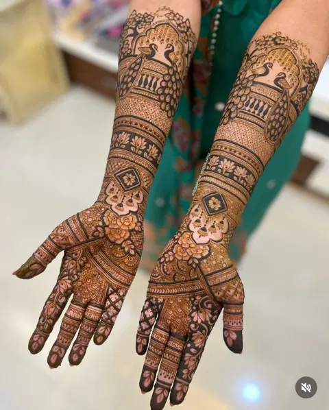 bridal indian figure back hand mehndi design