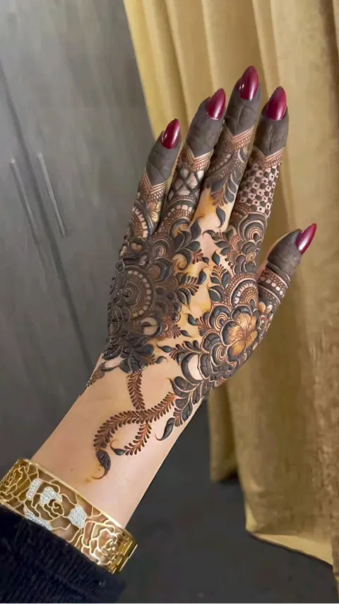 aesthetic royal flower back hand mehndi design