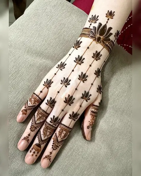 aesthetic simple lotus back hand mehndi design