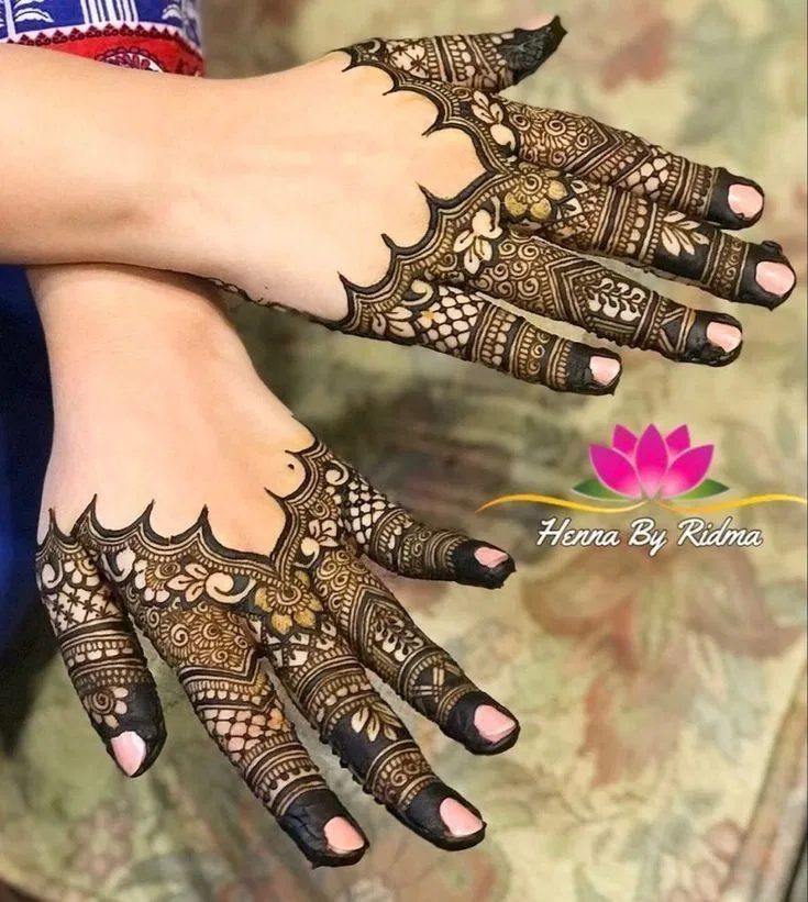 Bridal Royal Back Hand Mehndi Design with Lotus and Hidden Name