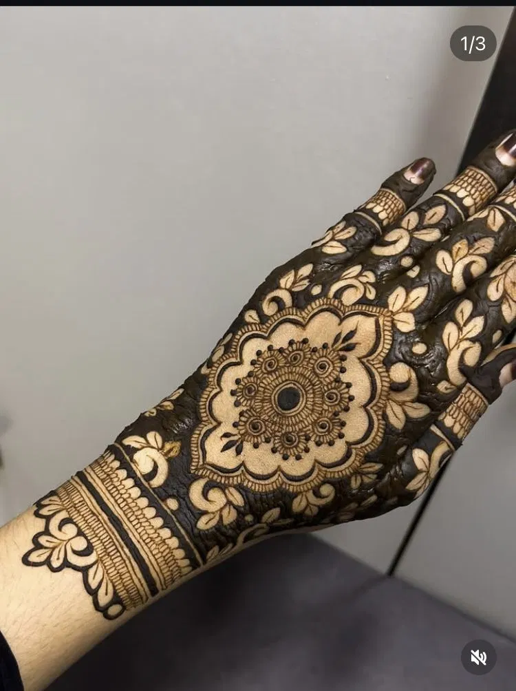 Back Hand Mehndi Design with Lotus for Sawan