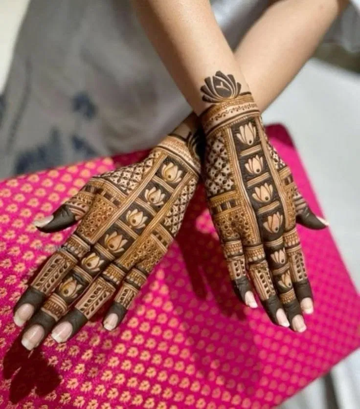 Bridal Stylish Arm Mehndi Design with Lotus