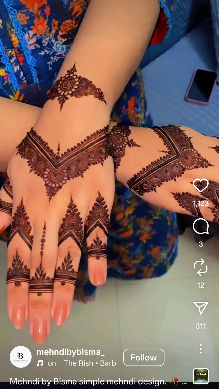 Simple Back Hand Mehndi Design with Lotus for Engagement