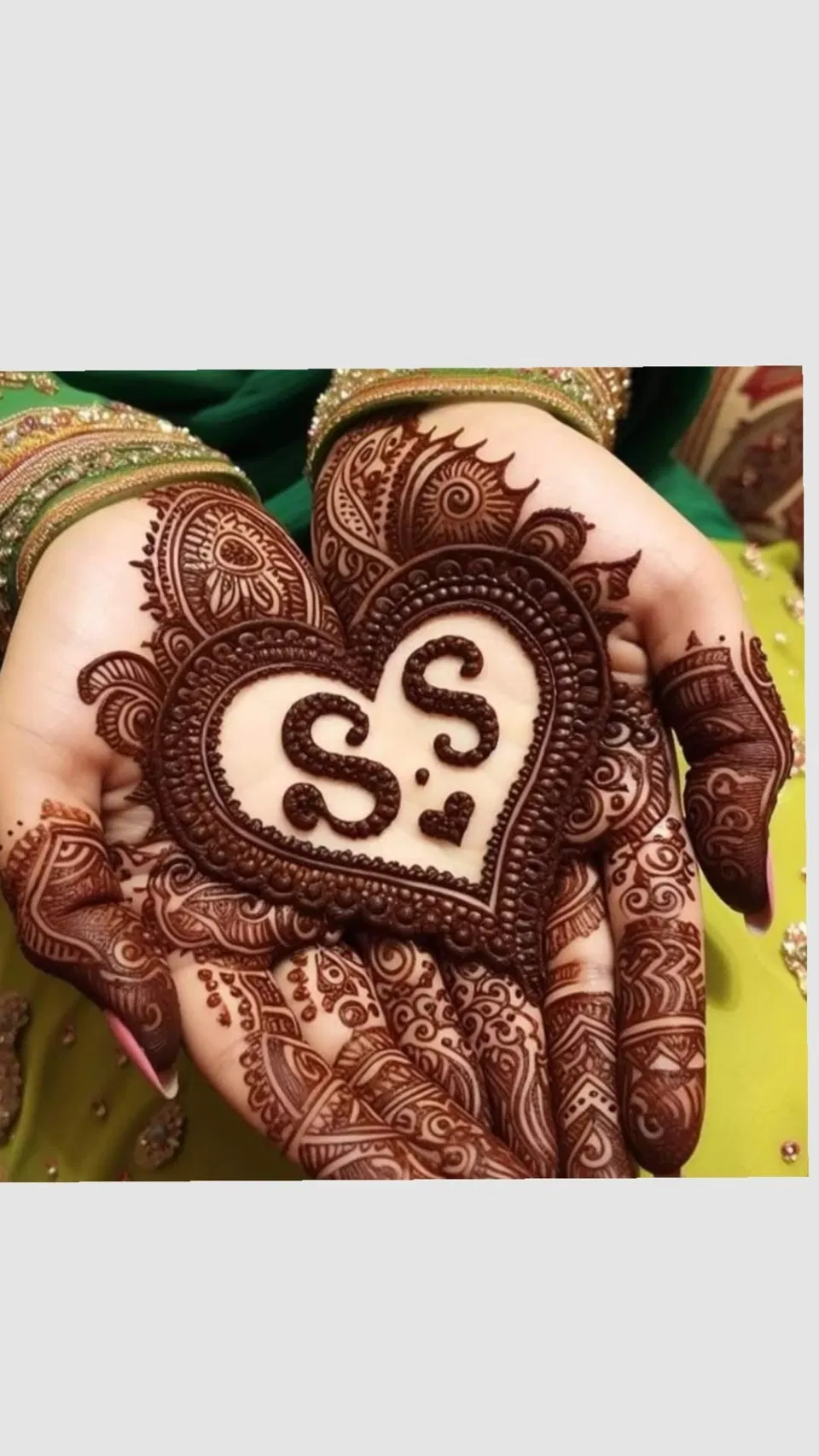 Front Hand Mehndi Design with Hearts and Hidden Name for Baby Shower