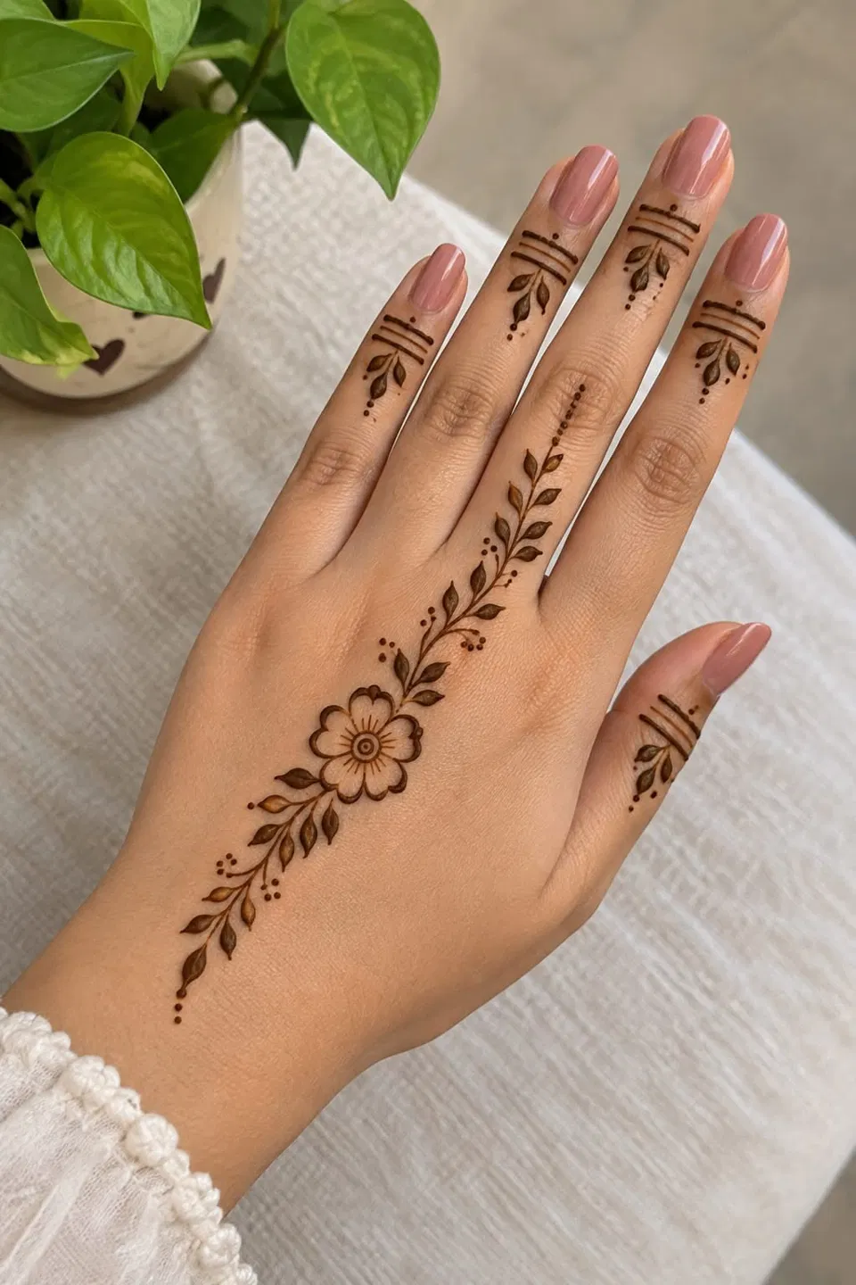 Arabic Minimal Back Hand Mehndi Design with Gol Tikki (2)